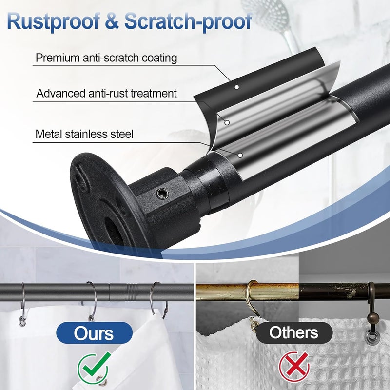 LAKEROD Heavy Duty Shower Curtain Rod - 28 to 48" Fixed Shower Curtain Rod Wall Mounted - Adjustable Extendable Rustproof for Bathroom,Closet,Doorway,Window - Matte Black 2 Pack - Image 4
